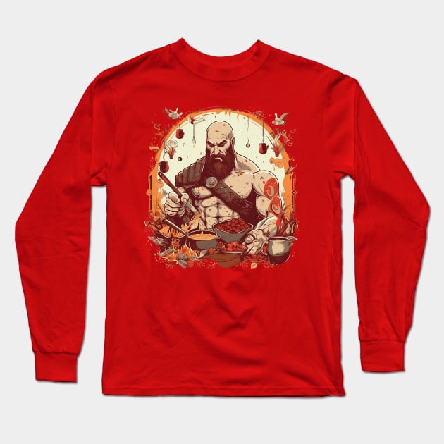 kratos cooking Long Sleeve T-Shirt by lets find pirate